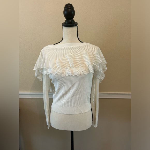 English Factory - off the shoulder frill/lace long sleeve. size large. - Picture 2 of 3